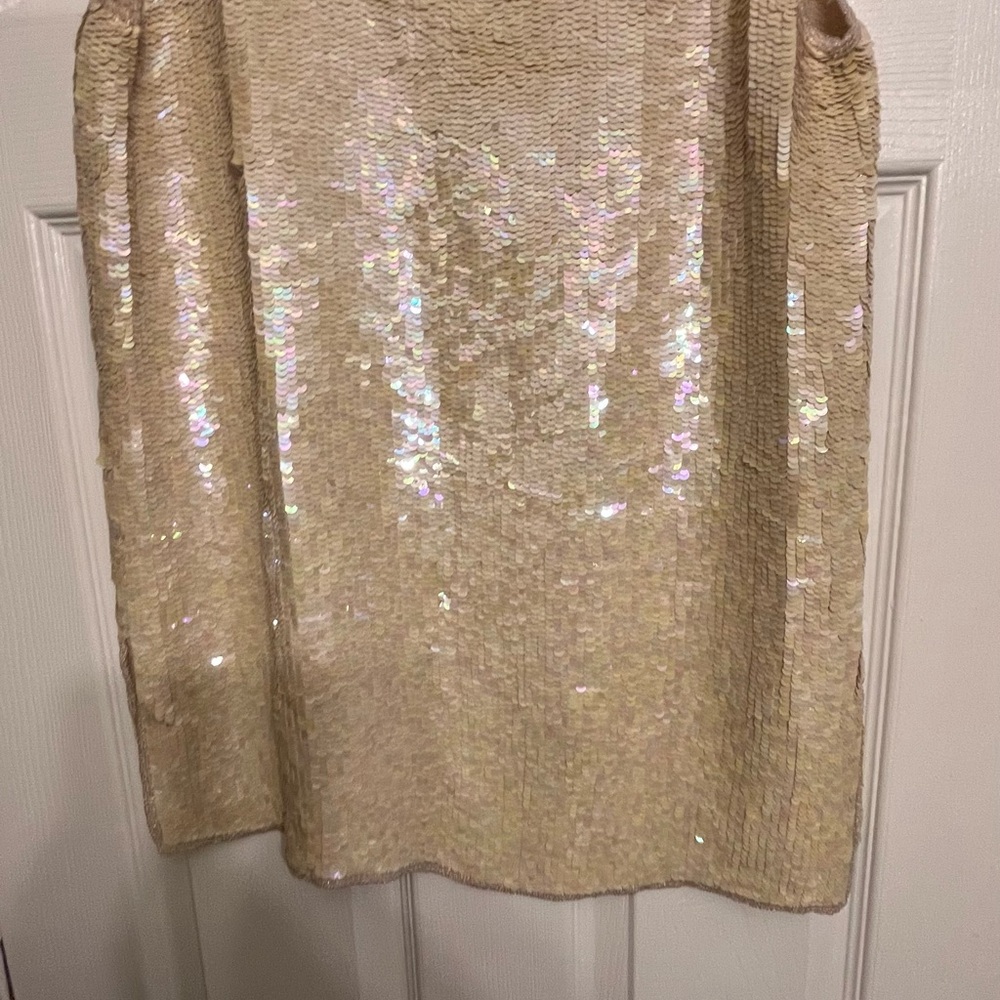 Niteline by Bella Rourfagali size 12-14 Ivory sequin tank AB sequins side slits - Picture 2 of 16